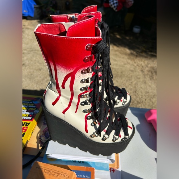 Dolls Kill Tick n’ Treat Bloody Boots Size 6.5 - Picture 2 of 4